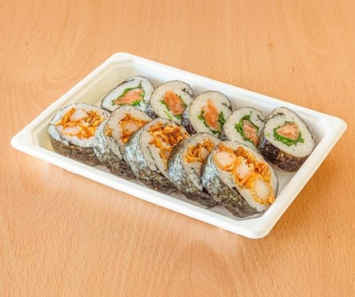 A22- Rolo de Gambas Panado e Sushi c/ Coentros e Salmão